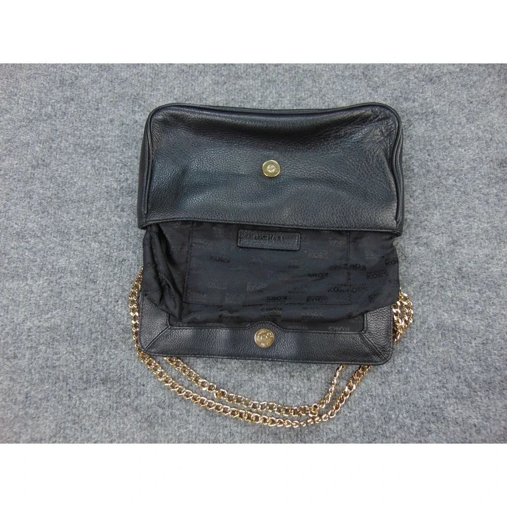 Michael Kors Bedford Black Leather‎ Gold Chain Strap Flap Clutch Crossbody Bag